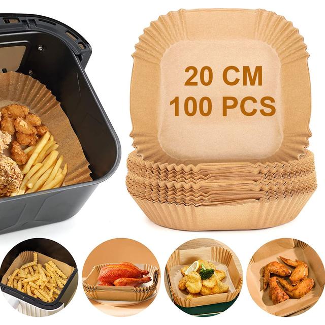 TEMU 100pcs Square Air Fryer Liners, Disposable Parchment Paper For Air Fryer, Baking, Roasting, Microwave, Greaseproof Paper, Heat Resistant Cooking Accessories