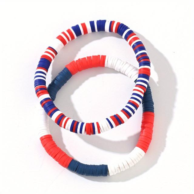 TEMU 2 darabos piros, fehér és kék, rugalmas agyag gyöngy karkötő szett, kézzel készített páros karkötők a Függetlenség Napja ünnepére