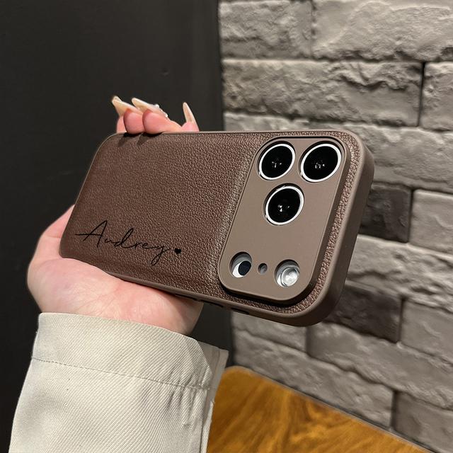 TEMU Phone Case - Custom Name Diy Text New Style Lychee Texture Phone Case Suitable For Iphone 17 Pro Max / 17 Pro / 17 / Air