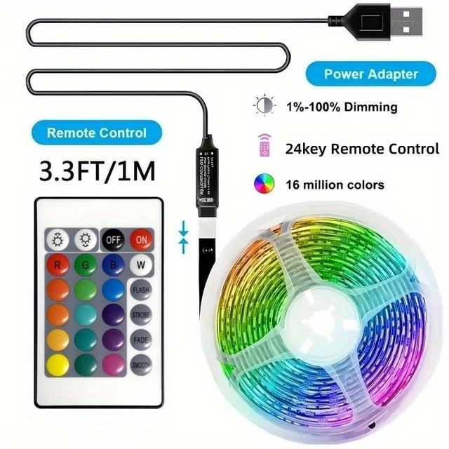 TEMU Smart Rgb Strip Light (1-20m)3.28ft-65.6ft With 24-keys/44-keys Ir Remote Control Lighting Decoration Living Room Atmosphere Light Strip Flexible Light Decorative String