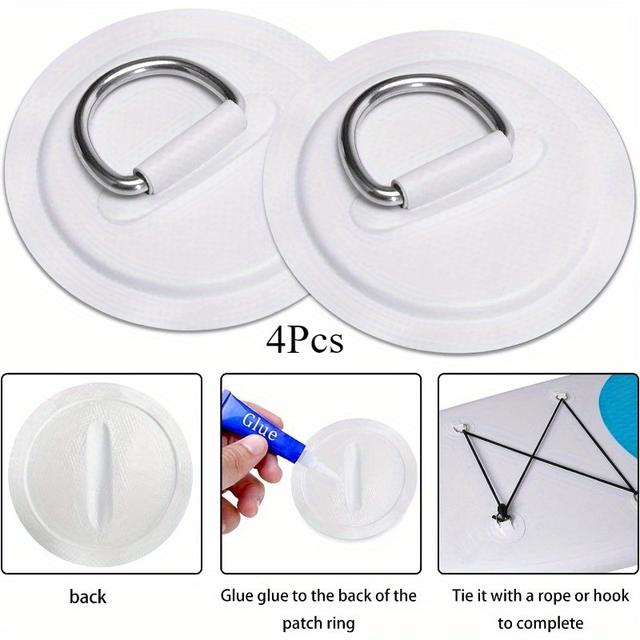 TEMU 4pcs D-ring Pvc Patches For Inflatable Boat Kayak, , Sup, Canoe & Rafting - , No Glue Needed, Durable Sup Accessories | Ribbed Texture Design | Secure , Inflatable Boat Accessories