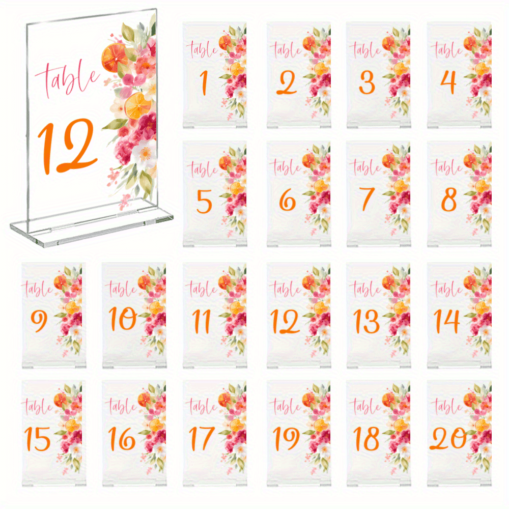 TEMU 10 Ensembles de Numéros Élégants pour Tables en Acrylique, 1 à 20, Design Transparent avec Fruités Coloris - Idéal Pour Anniversaires ou Evénements Formels | d'Assise Décoratifs Légers et Durable
