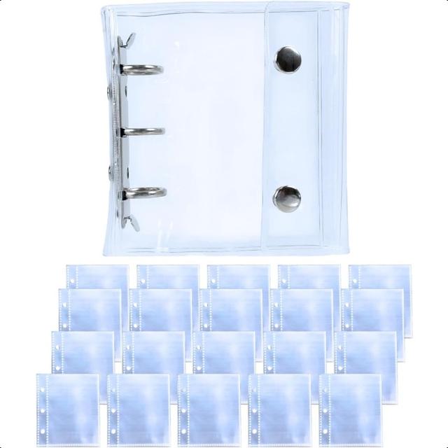 TEMU 【製品タイトル】シールブック クリア 3穴バインダー A8 取り外し可能 シールスタンド コラージュノート シールバインダー リフィル 20枚セット、学用品、ドキュメント整理、洗練されたデザイン、モダン、耐久性のあるプラスチック、頑丈な構造、リフィルページ