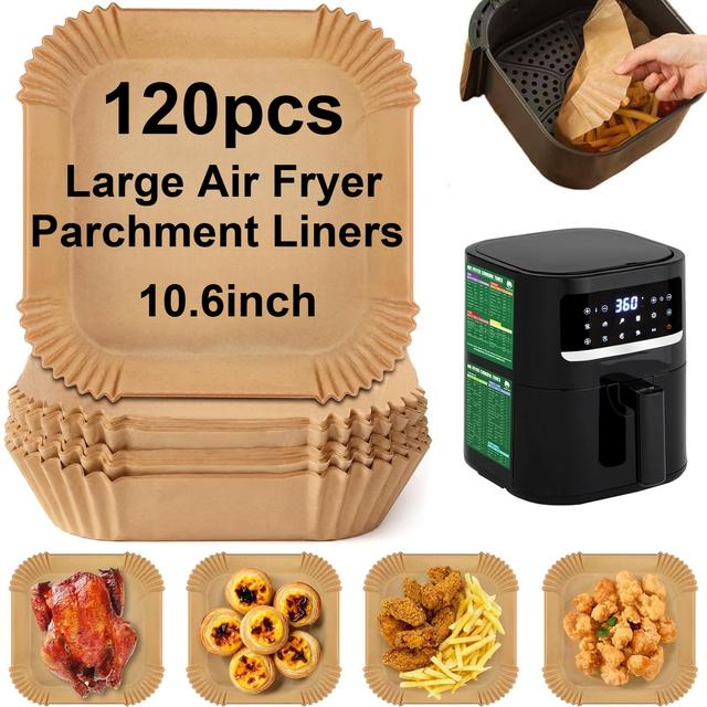 TEMU 120pcs Large Air Fryer Parchment Liners - , High Heat Resistant Disposable Sheets With Edges For Air Fryers, Ovens & Microwaves