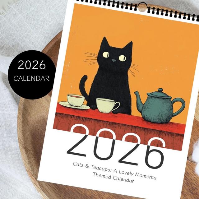 TEMU 1pc, , Daily Calendar, Relaxing Cats Drinking Tea Theme Calendar - Pet Cats, 12 Different Exquisite Patterns, Perfect Gift For , 2026 Wall Calendar, 12-month Monthly Plan, For Birthday, Christmas