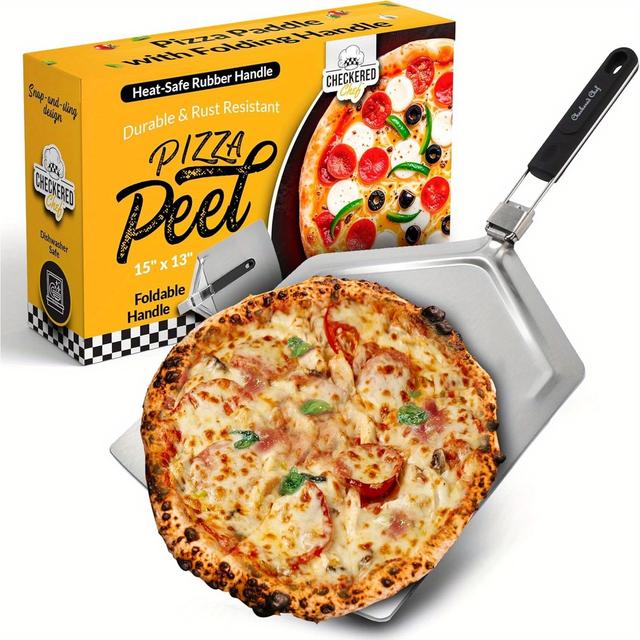 TEMU Pizza Peel - Extra Large, Stainless Steel Metal Pizza Paddle With Folding Handle, Outdoor Pizza Oven Accessories - 13 Inch X 15 Inch