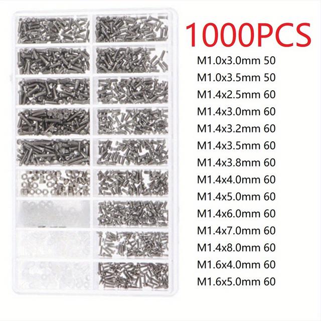 TEMU 1000pcs Tiny Screws | Stainless Steel Phillips Screws For Spectacles, Watches, Glasses, Laptop Repair