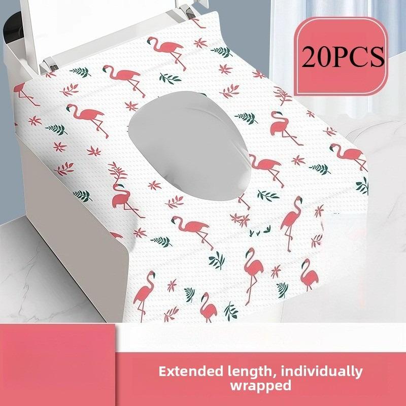 TEMU 20/40/60pcs Disposable Toilet Covers- Cute Flamingo Design, Extended And Wide For Public Restrooms, Travel, Airplane S| Soft Toilet Lid Covers, Easy To Carry
