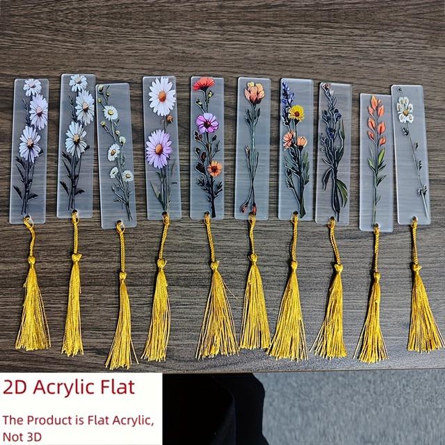 TEMU 10-pack Transparent Flower Bookmarks With Tassels - Flower-shaped Page Holders Suitable For Books, -readers, Journals - Gift For Students & Book Lovers (no Power Required), 2d Flat