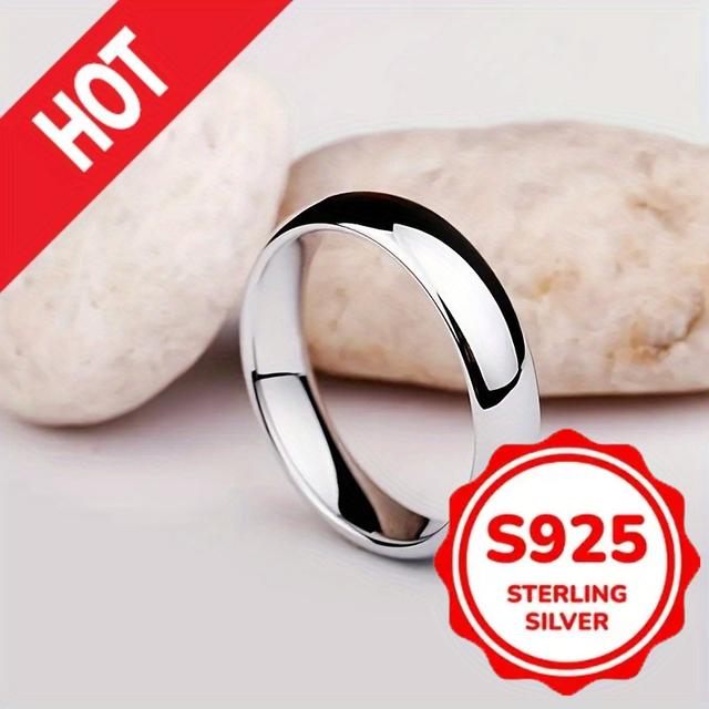 TEMU Elegant S925 Sterling Silver Ring - Classic Polished Design, Suitable For Women' Wear And Special Occasions
