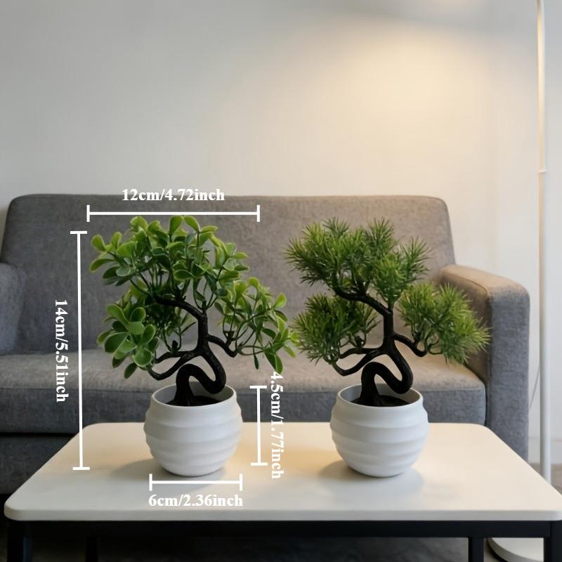 TEMU 2 Artificial Bonsai Plants In White Plastic Pots - Perfect Decor For Home/office/garden/bookshelf, Ideal For , No Power Needed