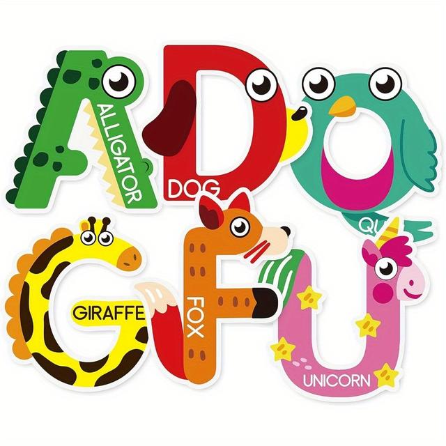 TEMU 52 قطعة من قطع الحروف الأبجدية للحيوانات ABC بطاقات تعليمية مواد تعليمية ديكور الفصل المنزلي لوحات عرض ملصقات جدارية لطلاب
