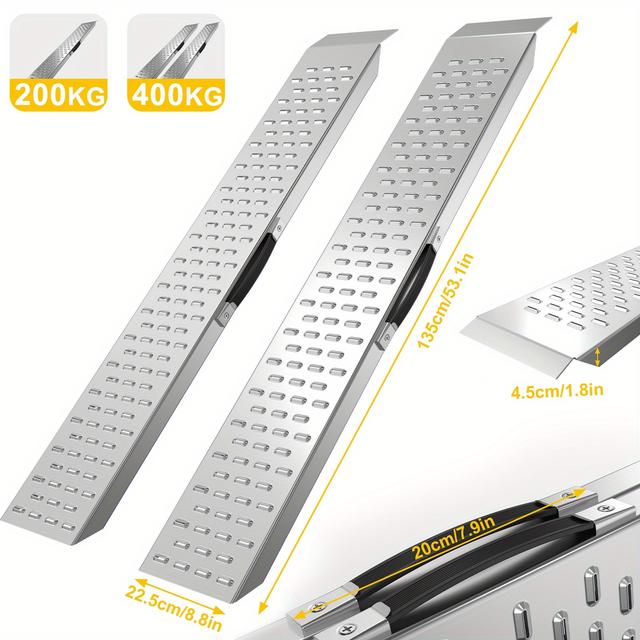 TEMU 2pcs Aluminum Loading Ramps Handling Ramps Loading Ramps Wheelchair Ramps Trailer Ramps Motorcycle Ramps With Handles 135 X 22. 5 X 4. 5cm Suitable For Car And Trailer 400kg Load 400kg