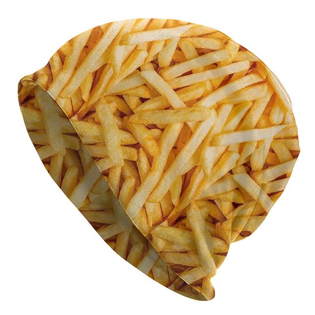 TEMU Französische Pommes Print Beanie Mütze für Herren, modische Polyester 95% Elasthan 5% Skull Cap, Hip Hop Strickmützen, Einheitsgröße