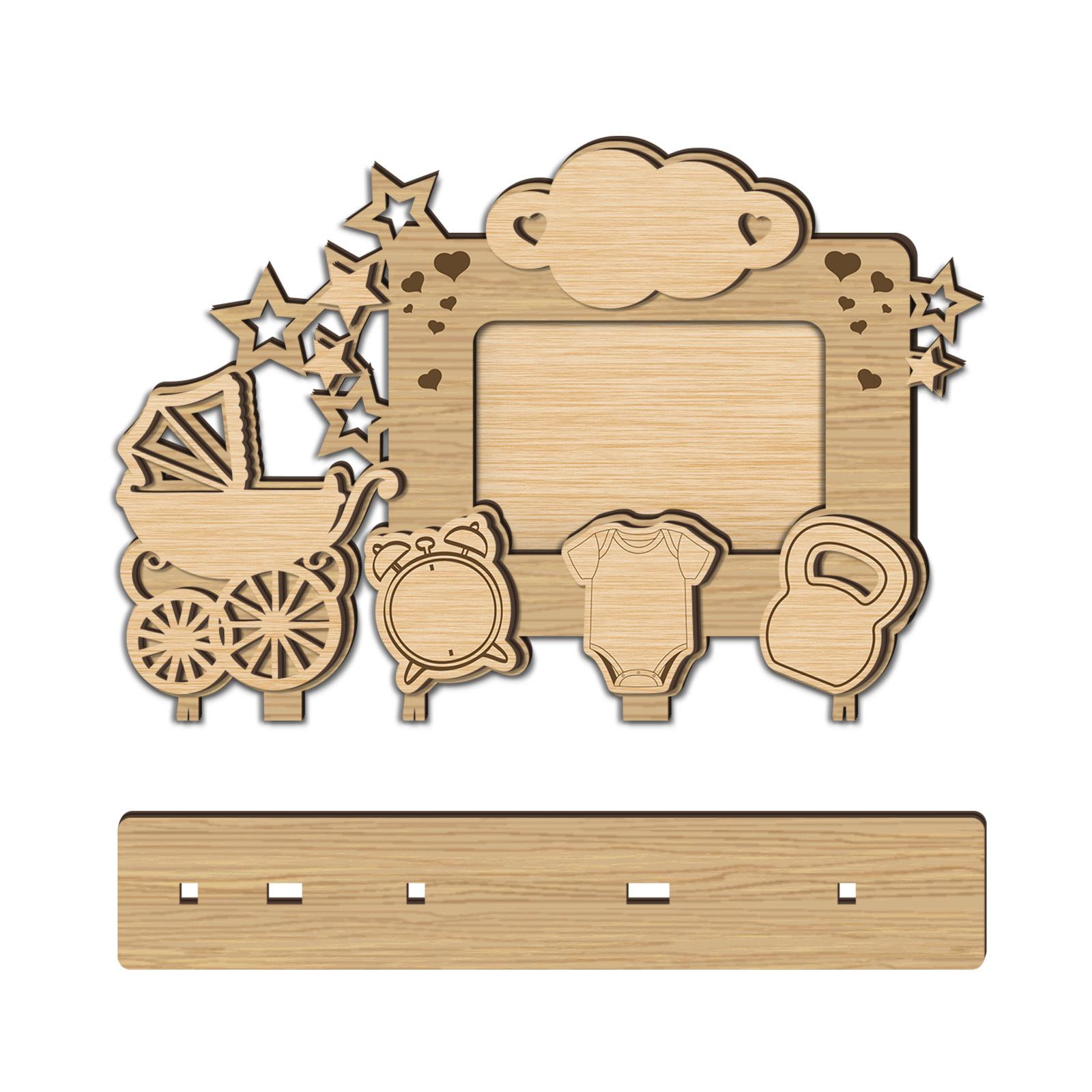 TEMU 1 Set Ized Shower Photo Frame - Custom Name & Birth , Stroller-themed Decor With Wood Frame, Footprint & Ultrasound Display, Pregnancy Keepsake Gift For , Birth Weight Chart Holder