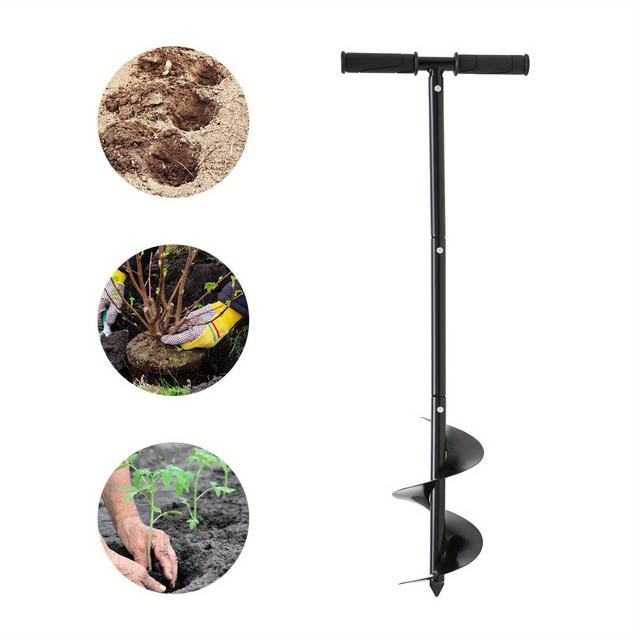 TEMU Cncest Manual Post Hole Auger - 5.9''x33.46'' Hand Earth Digger, Garden Hole Drilling Tool, Durable & For Digging, Planting & Cultivating, Fence Posts & Soil Work ()
