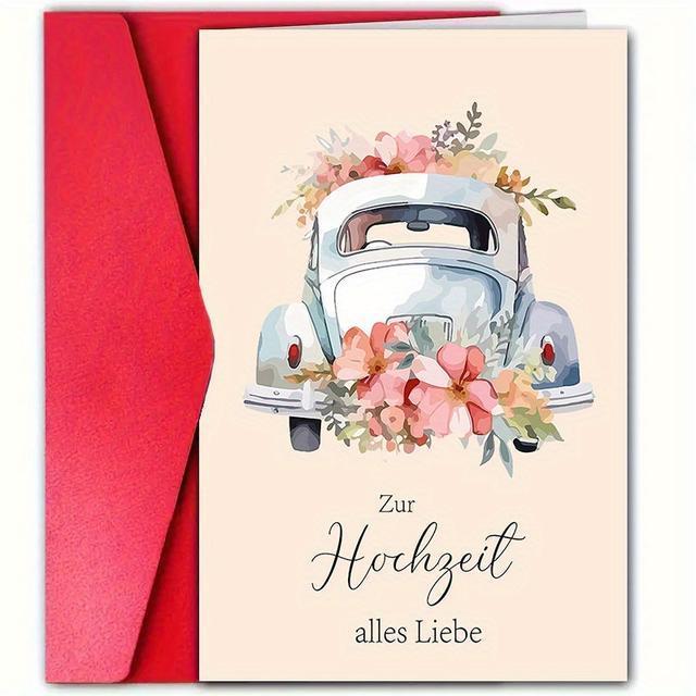 TEMU 1pc, Romantic Wedding Day Card With Envelope (12cm*18cm), Suit For Lover, Girlfriend, Boyfriend, And Wife, Weeding, Love And Other , German Weeding Day Greeting Card.