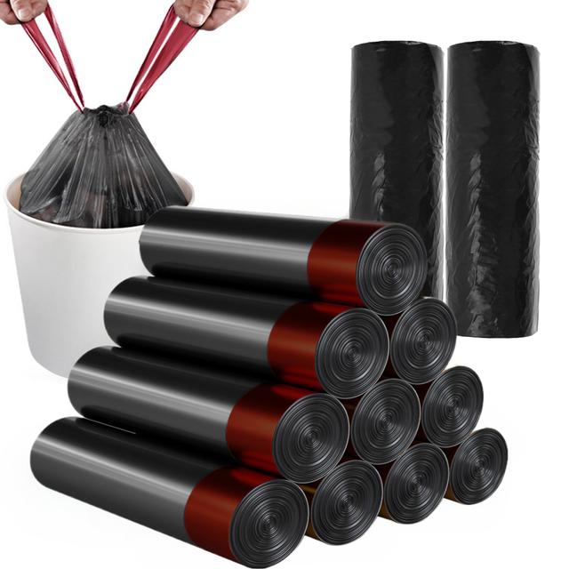 TEMU 5 rollos, 75 piezas/3 rollos, 45 piezas de bolsas de basura con cordón negro - Adecuadas para oficina, cocina, hogar