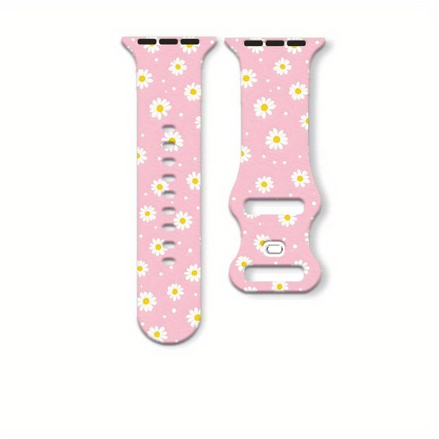 TEMU Fun Series Features A And . This Silicone Strap For Smartwatches Is Comfortable, Soft, And Durable, With Small Daisies, Polka Dots