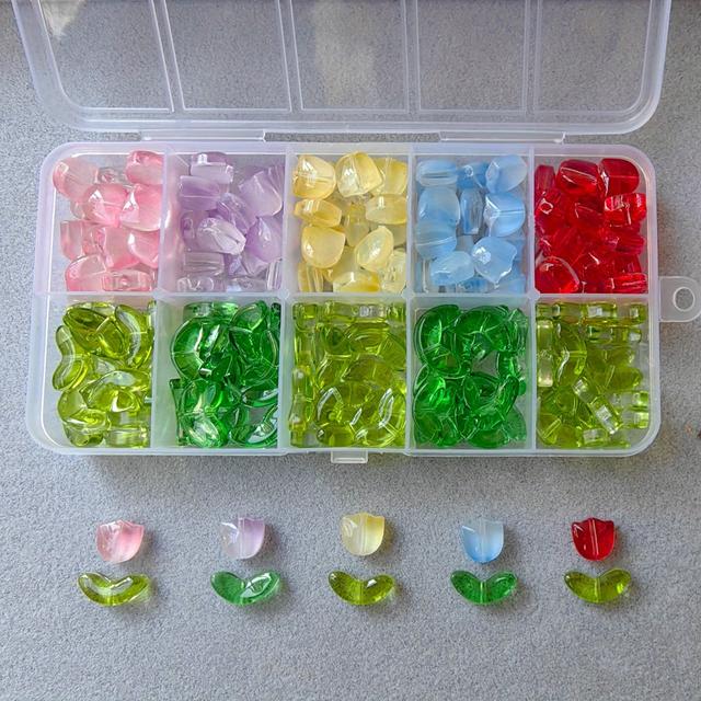 TEMU Un kit de cuentas DIY que contiene 100 flores de y hojas de vidrio, adecuado para hacer pulseras, collares, pendientes, charms para bolsos y colgantes para .