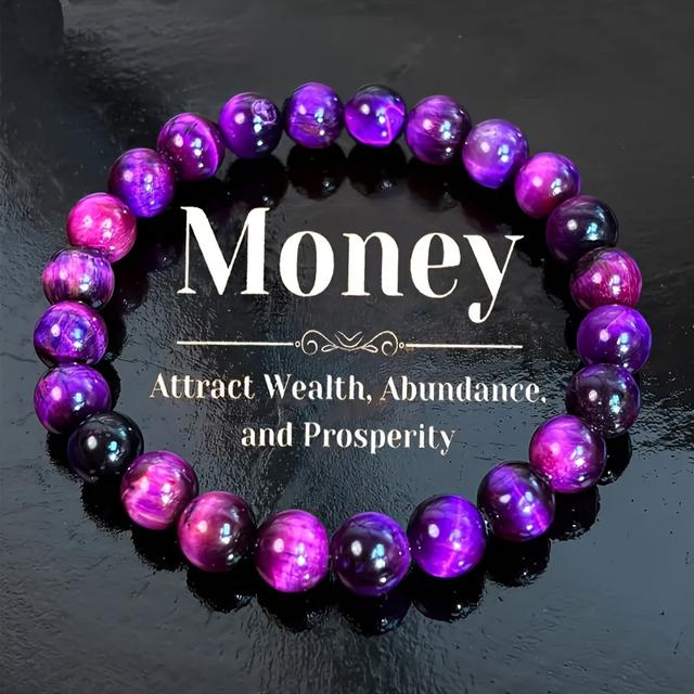 TEMU トな8mm天然ズブレスレット - 虹色の紫と黒のビーズデザイン、富・豊かさ・幸運を象徴する無香料耐久性ジュエリー、繁栄とに最適なギフト