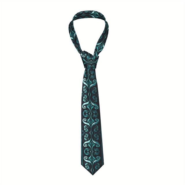 TEMU 1pc Men's New Zealand Maori Paua Tie - Soft Comfortable Woven Polyester With Maori Art & Paua Design, Durable Fabric Suitable For Parties, Casual Wear, For Valentine's Day & Halloween Events