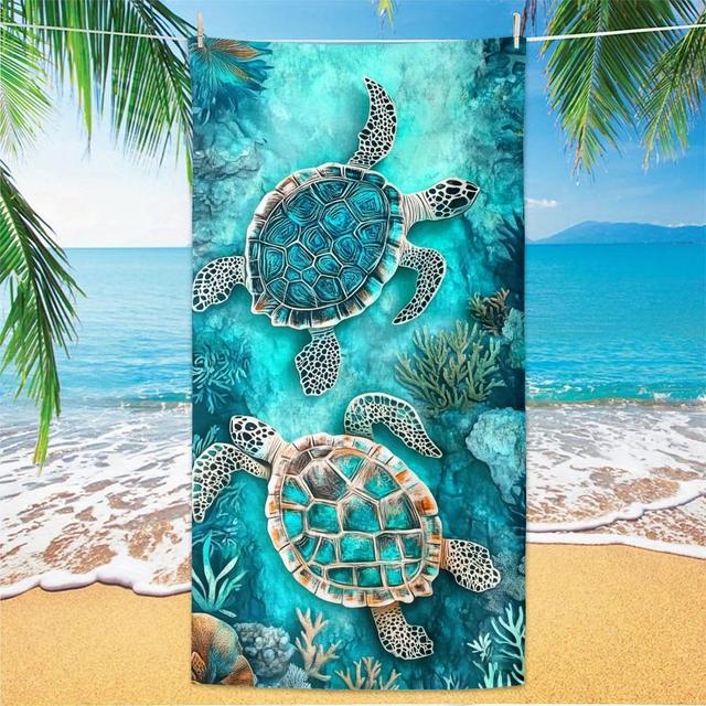 TEMU 1 Stück Strandtuch Mikrofaser Bunte Meeresschildkröte: Tropisches Design für Sommer-Spaß am Ufer, stilvoll & saugstark – Großes schnell trocknendes Handtuch