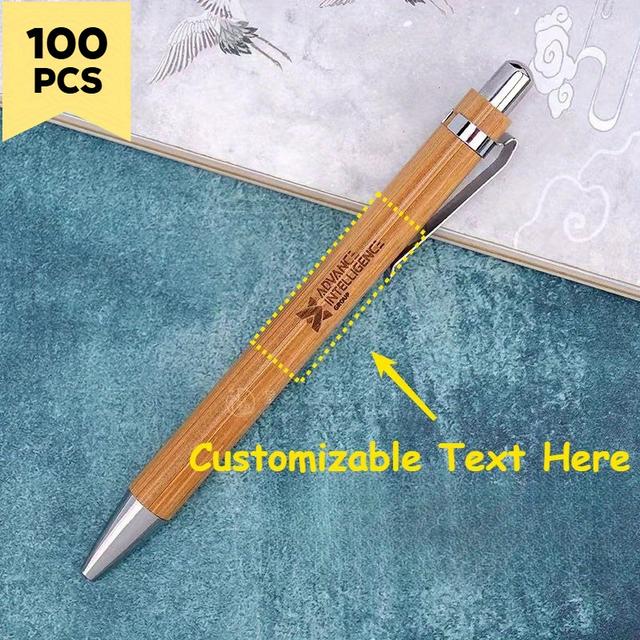 TEMU 100 ks Personalizovatelných Bambusových Per, Ideální pro Firemní Branding, Svatební Dárky – Osobní Výročí/Narozeninové Dary, Pro Nadšence Psacích Potřeb, Propagační Předměty