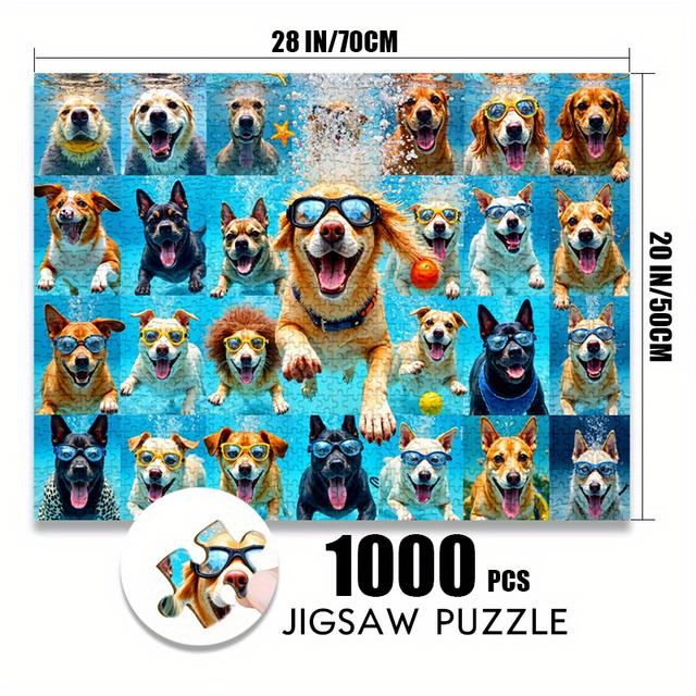 TEMU 500/1000pcs Dog-themed With Goggles & Bubbles - Anti-scratch , Vibrant Underwater Scene, Family-friendly -level Challenge For Adults & , Home Decor Gift For Pet Lovers, Dog Puzzle Toy
