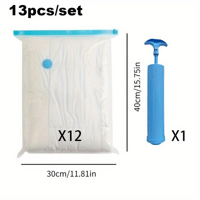 TEMU 4/7/10/13/pcs Vacuum Storage Bag With Hand Pump-30.0x40.01cm, Durable Plastic, Suitable For Clothing - Space Saving Wardrobe Organization, Travel And Home Organization And Storage.
