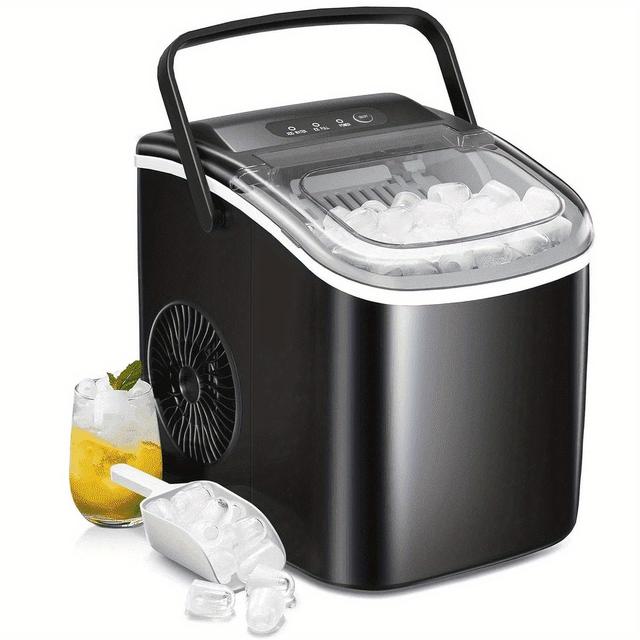 TEMU Portable Ice Maker Machine - 26.5 Lbs/ 24h, Makes 9 Bullet Ice Cubes In 6 Mins, Self-cleaning With Ice Basket & Scoop, Compact For Kitchen/ Rv/ Camping (black) -