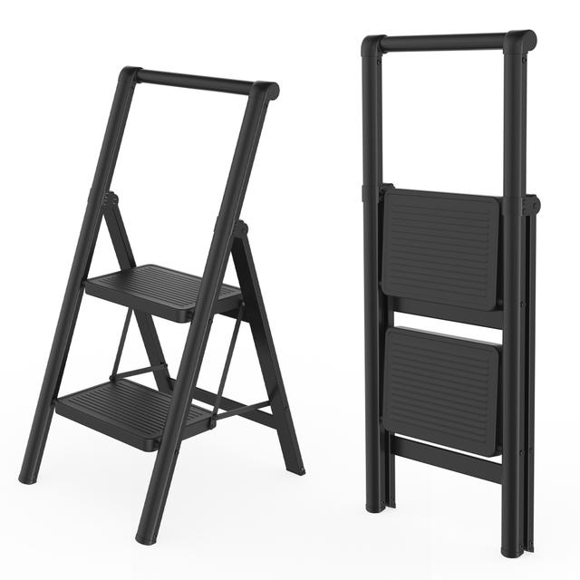 TEMU Heavy-duty Folding Ladder With Non-slip & Handrail - Heavy Duty Step Ladder Suitable For, Kitchen, Office - Foldable Metal Ladder, Space-saving, Load 250kg (handrail Version/)