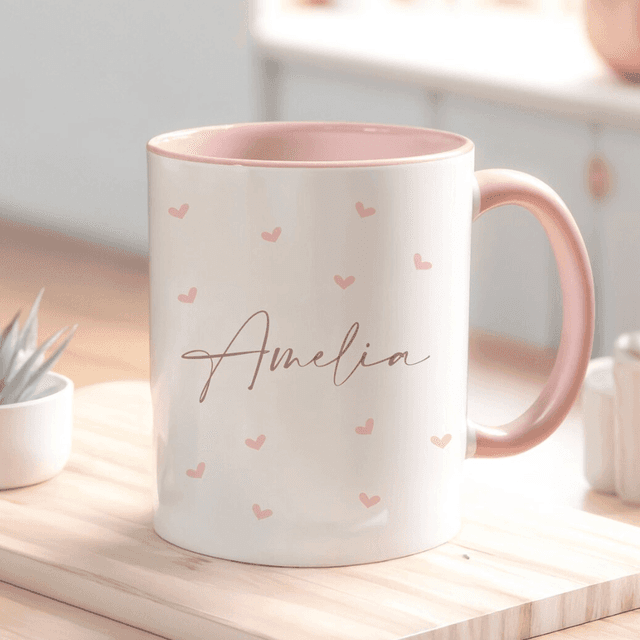 TEMU 1pc 11oz Ceramic Coffee Mug Custom Name Mug With Pink Design, Personalised Mug For Her, Cute Coffee Cup Gift For Friend