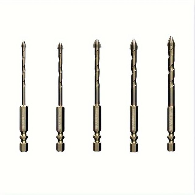 TEMU 5pcs Carbide Drill Bit Set For Glass, Concrete& Ceramic- Precision Hex Design, 3-12mm Hard Alloy Bits For Clean Holes