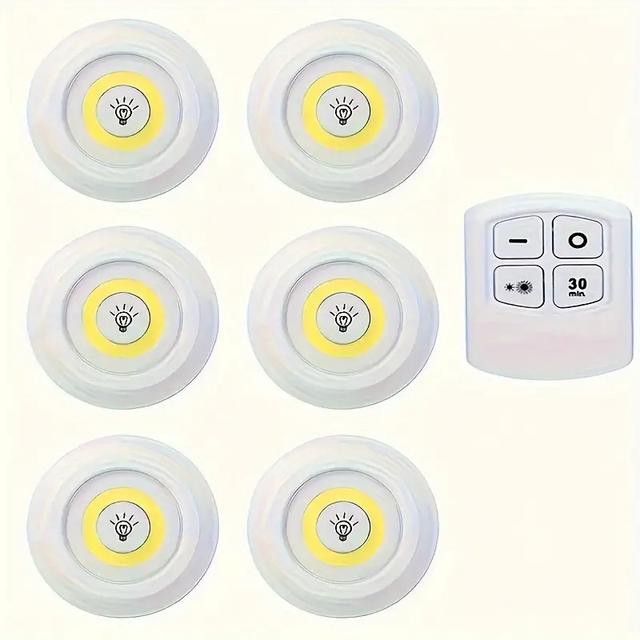 TEMU 6-pack, Smart Wireless Cob Led Under-cabinet Lights, Wall Lights, Night Lights, With Remote Control, Suitable For Wardrobes, Kitchens, , Etc.