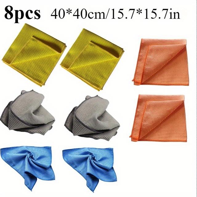 TEMU 8-teiliges Set Waffelgewebe-Autowaschtuch, Honigwaben-Mikrofaser-Reinigungstuch und Ananas-Gitter-Schrubbtuch für Auto- und Scheibenreinigung