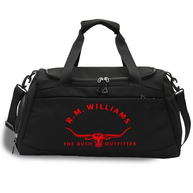 TEMU 1pc R.m. Logo Printed Men's Lightweight Travel Bag - Dry/wet Separation & Shoe Compartment, Sports Duffle For Gym, Swimming, Yoga, Airplane-friendly Carry-on With Iconic Bull Branding (no Power-)