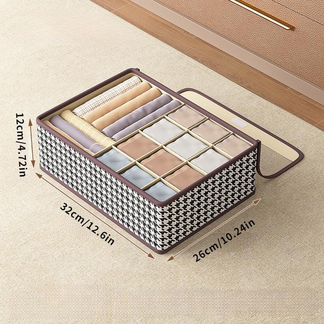 TEMU 1pc Modern Canvas Underwear And Bra Organizer With Lid - Intimate Garment Storage Box, Used For Classifying And Organizing And Bras