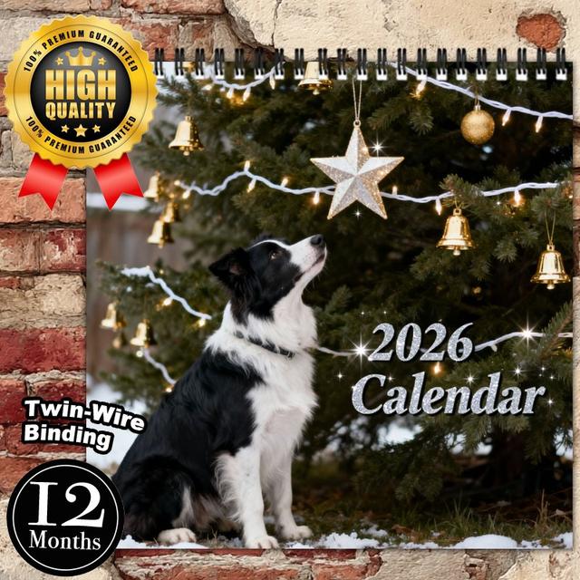 TEMU December Thickened Coated Paper, Spiral Double-sided Printed , Border Collie, 8.2x8.2in | Holiday & Planning, Durable Home/office Organizer, Christmas Gift Idea For Family &