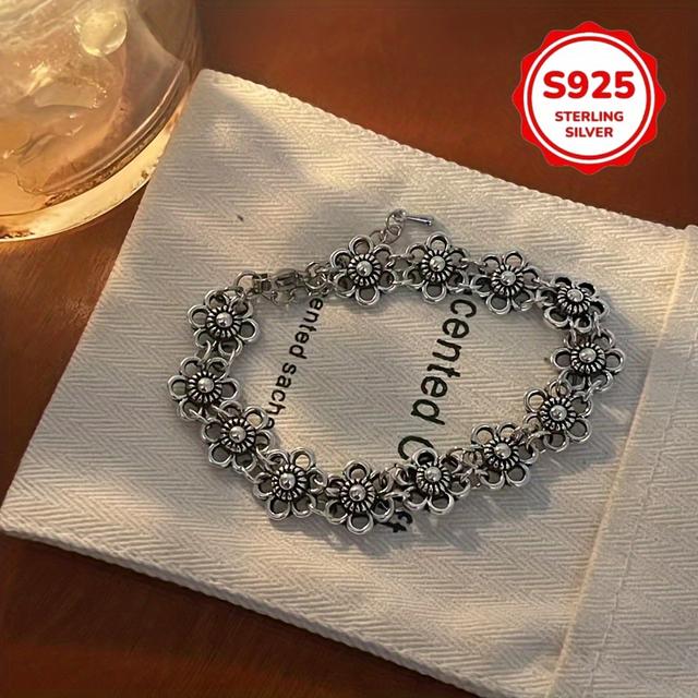 TEMU Vintage 925 Silvery Vintage Bracelet, Distressed Small , Jewelry, Perfect Gift For Girlfriend, Holiday Must-have, , Best Gift For Girlfriend