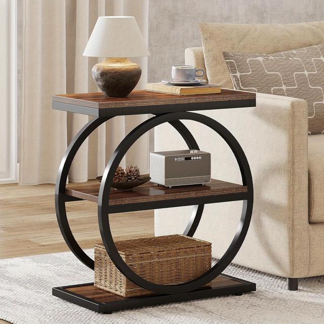 TEMU Industrial 3-tier Side Table With Wooden Top & Metal Frame – Stylish Sofa End Table, Bedside Storage, And Decorative Accent For Living Room Or Bedroom