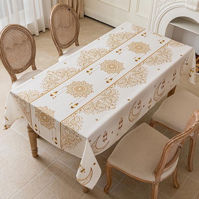 TEMU 1pc Bohemian Geometric Beige Ramadan Tablecloth With And Star Pattern, Suitable For Dinner Parties, Dining Tables, Parties, Holiday Celebration Decorations, Eid Al-fitr Decor, Gift