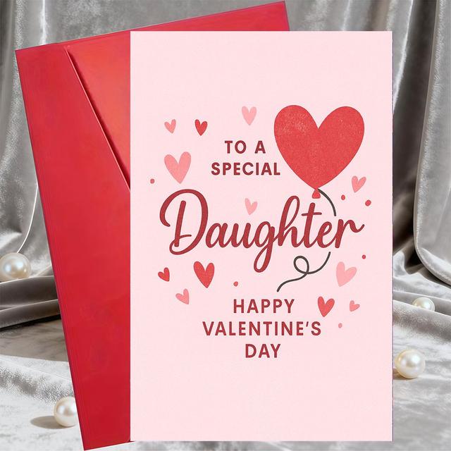 TEMU Alla hjärtans dag-kort för speciell dotter med hjärtballongdesign, gåva från föräldrar för att uttrycka och uppskattning på Alla hjärtans dag-, kuvert + kort