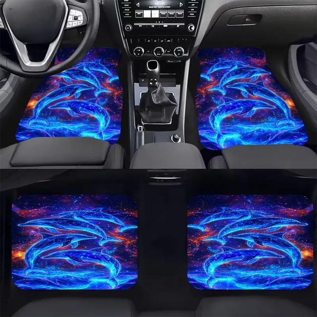 TEMU Set Of 4 Dolphin Dance Printed Car Floor Mats - Fashionable, Easy To , Compatible With For All Types Of Vehicles, Long-lasting And Offers Protection For Your Interior, Improves Driving