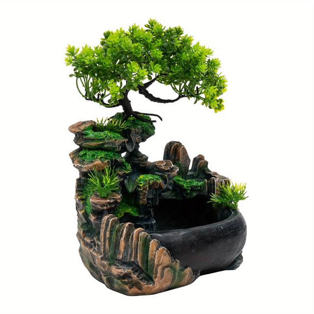 TEMU Indoor Water Fountain Led Light Tabletop Resin Fengshui Waterfall Decor