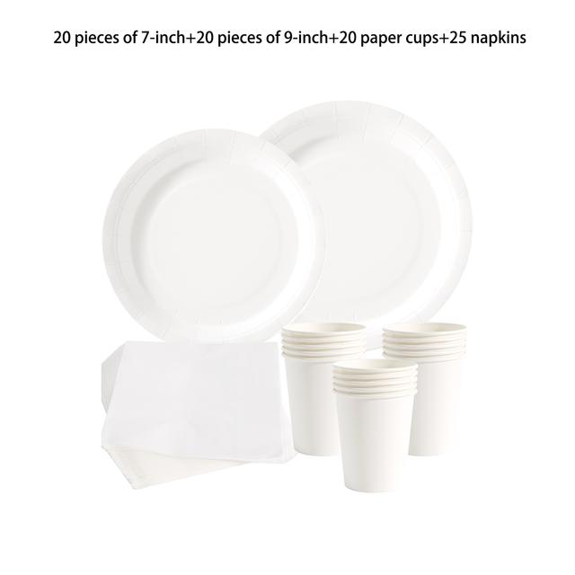 TEMU 85-teiliges Set aus Weißen Einweg-Essensteller, Servietten und Bechern in Unifarbenem Papier für 20 Gäste, Geeignet für Geburtstagsfeiern und Familienpicknicks