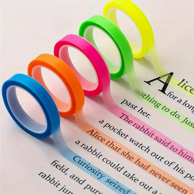 TEMU 5 Rolls Of Highlighter Page Marker Strips, Fluorescent Self-adhesive Labels, Tape Sticky Notes, Neon Round Index Label Rolls For Book Annotation And Organization - Great For Students And Off