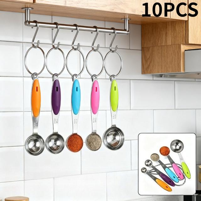 TEMU Set Of 10 Precise Measuring Spoons - Made Of Stainless Steel With Silicone Grips | A Must-have For Holiday Baking And Cooking
