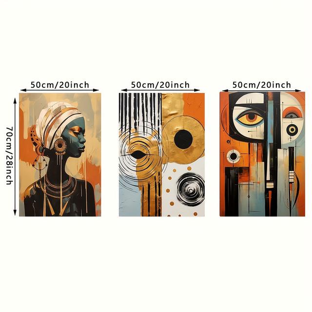 TEMU 3pcs Frameless Canvas Art Set - Abstract Modern African Bohemian Style, Vibrant Geometric & Cultural , Perfect For Living Room, Bedroom, Office Decor, 16x24/20x28 Inches