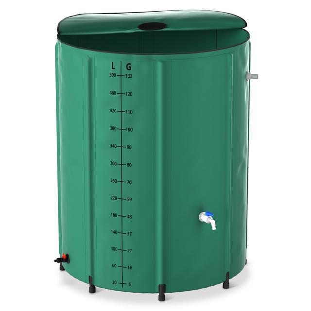 TEMU Összecsukható esőtartály lefolyószeleppel és térfogatskálával, rozsdamentes és időjárásálló víztartály könnyű tároláshoz, zöld